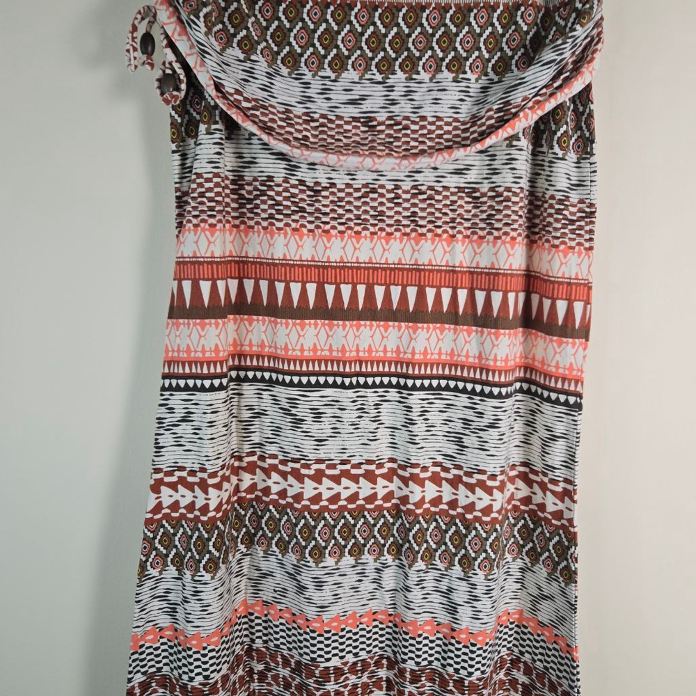 Women's Athleta White Brown Geometric Strapless Maxi Dress S - Picture 6 of 11